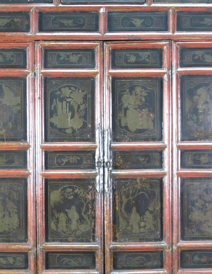 Hand Painted 80" Inch Tall Antique Chinese Cabinet