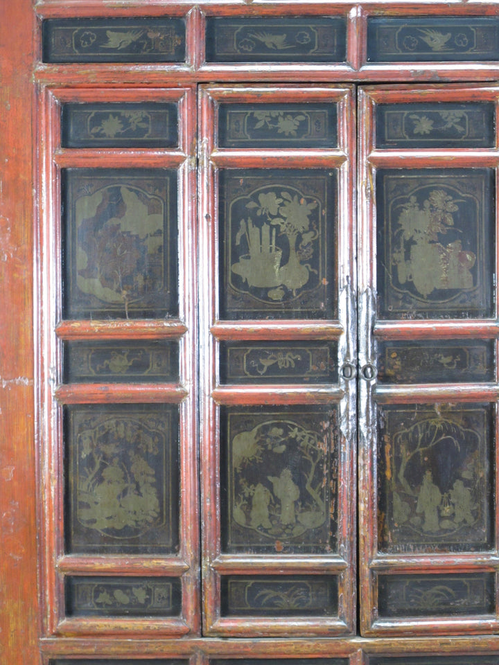 Hand Painted 80" Inch Tall Antique Chinese Cabinet