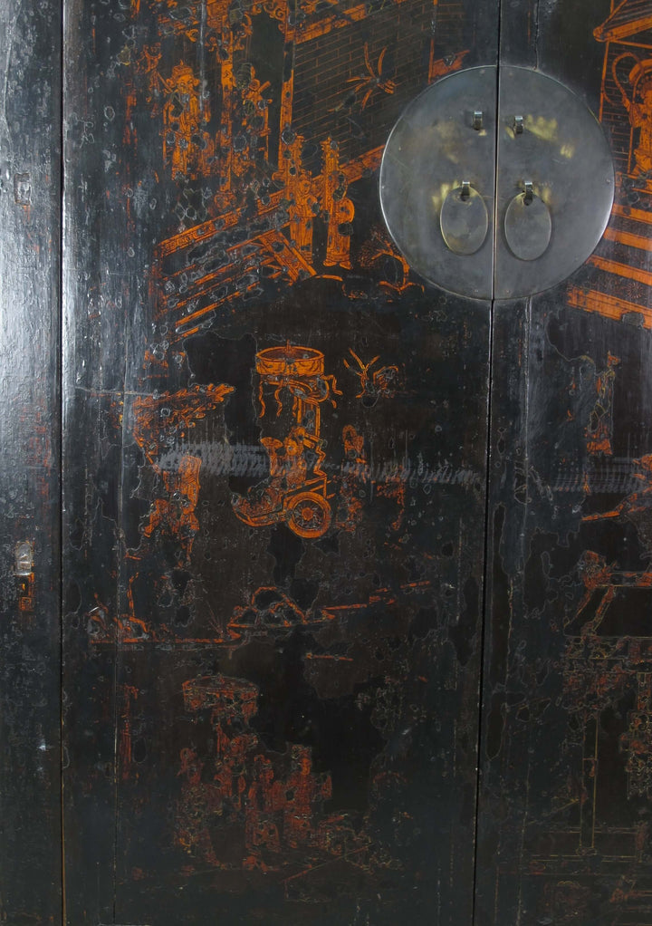 Large 84" Inch Tall  Black Chinese Antique Cabinet