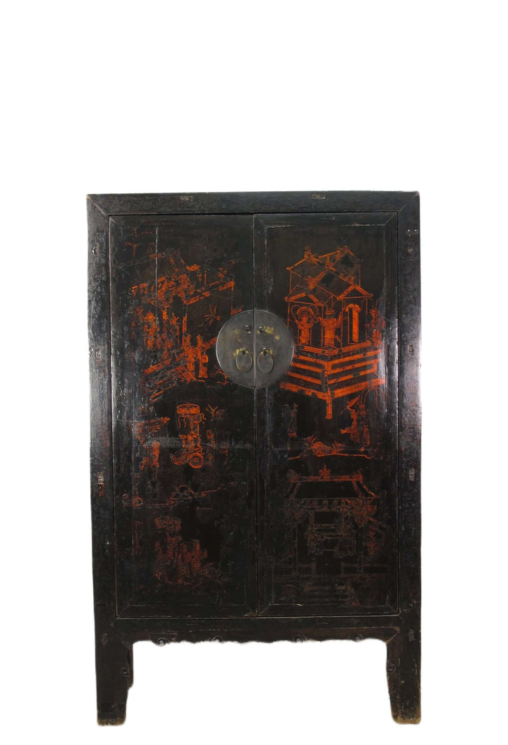 Large 84" Inch Tall  Black Chinese Antique Cabinet