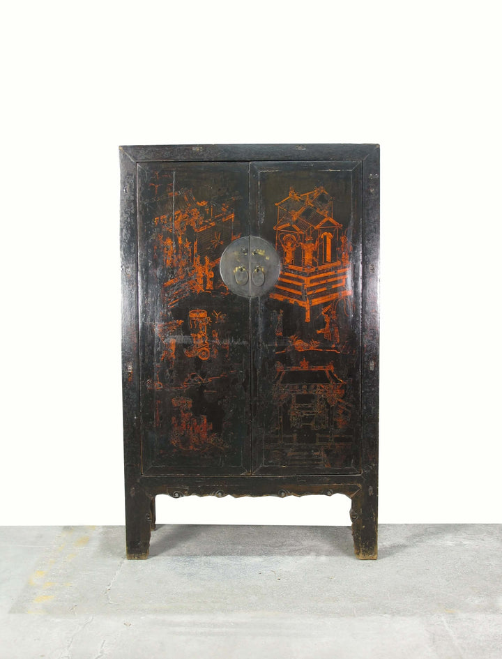 Large 84" Inch Tall  Black Chinese Antique Cabinet