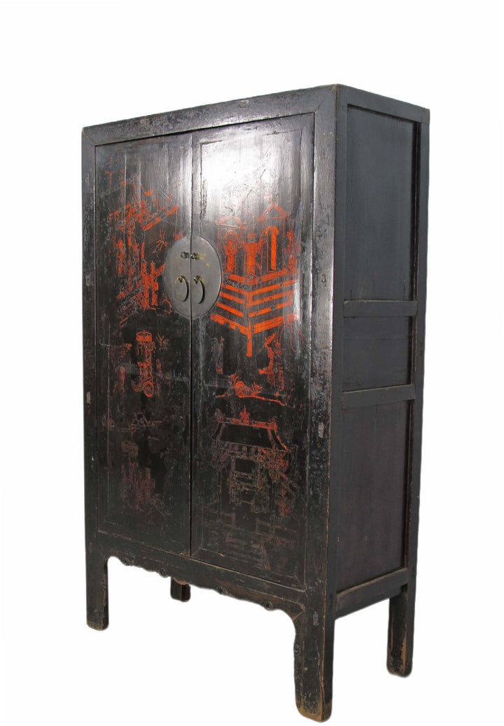 Large 84" Inch Tall  Black Chinese Antique Cabinet