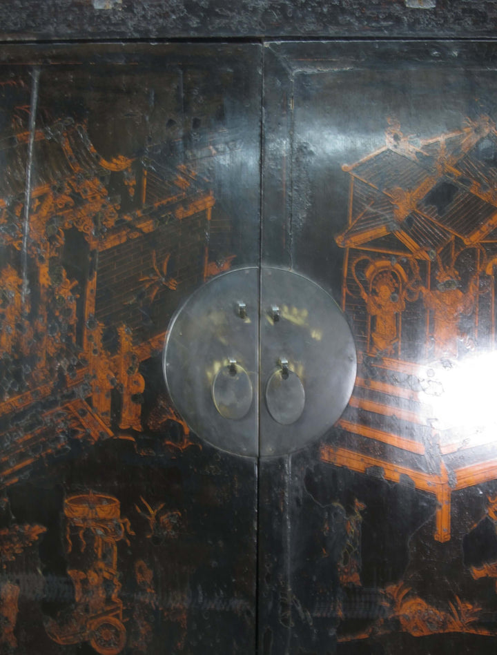 Large 84" Inch Tall  Black Chinese Antique Cabinet