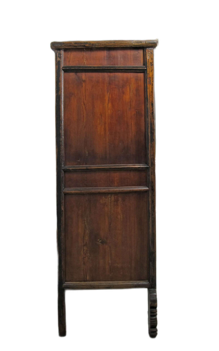 Wooden cabinet with a dark brown finish on a white background