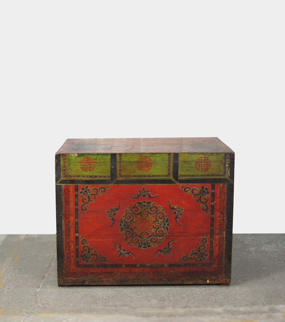 Hand Painted Five Bats Antique Gansu Tibetan Cabinet