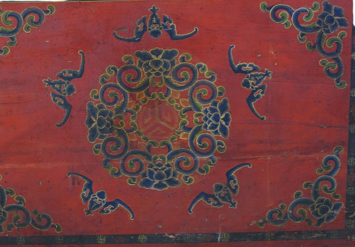Hand Painted Five Bats Antique Gansu Tibetan Cabinet