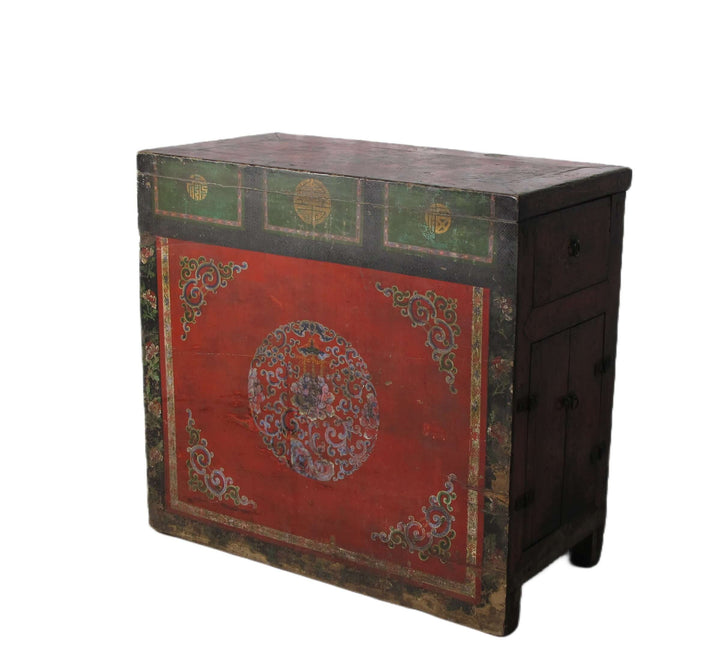 Hand Painted Flower Wreath Antique Gansu Tibetan Cabinet