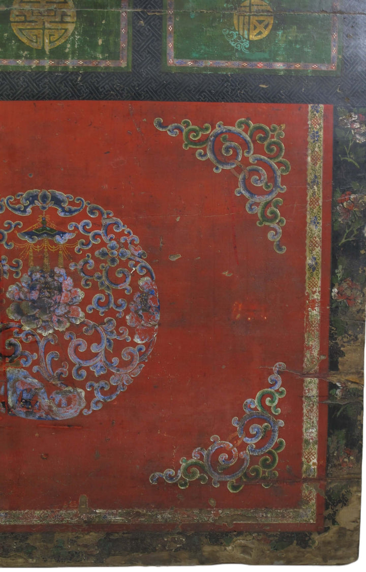 Hand Painted Flower Wreath Antique Gansu Tibetan Cabinet