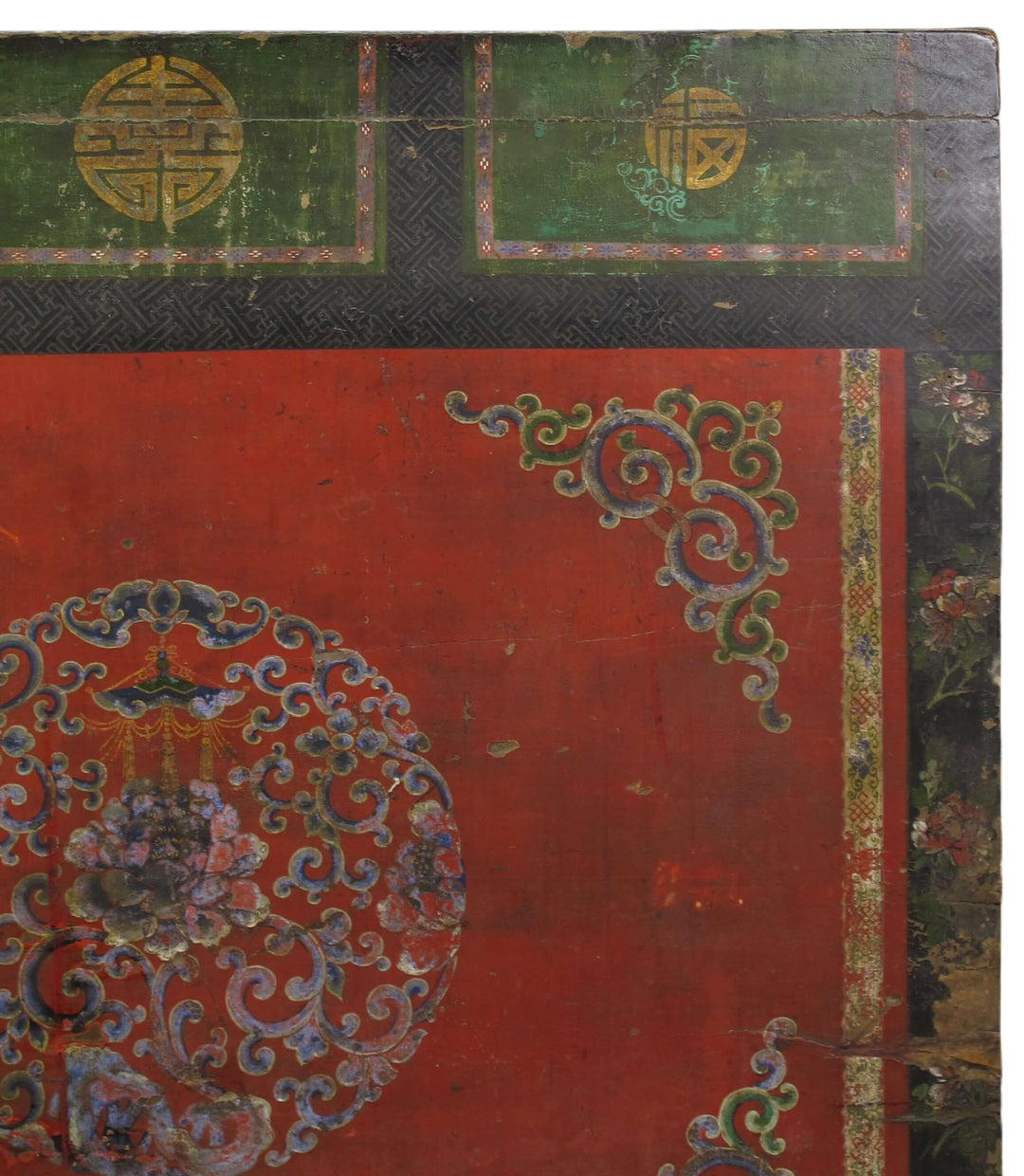 Hand Painted Flower Wreath Antique Gansu Tibetan Cabinet