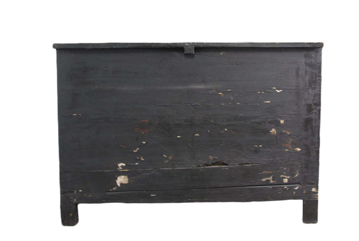 Vintage black wooden chest on a white background