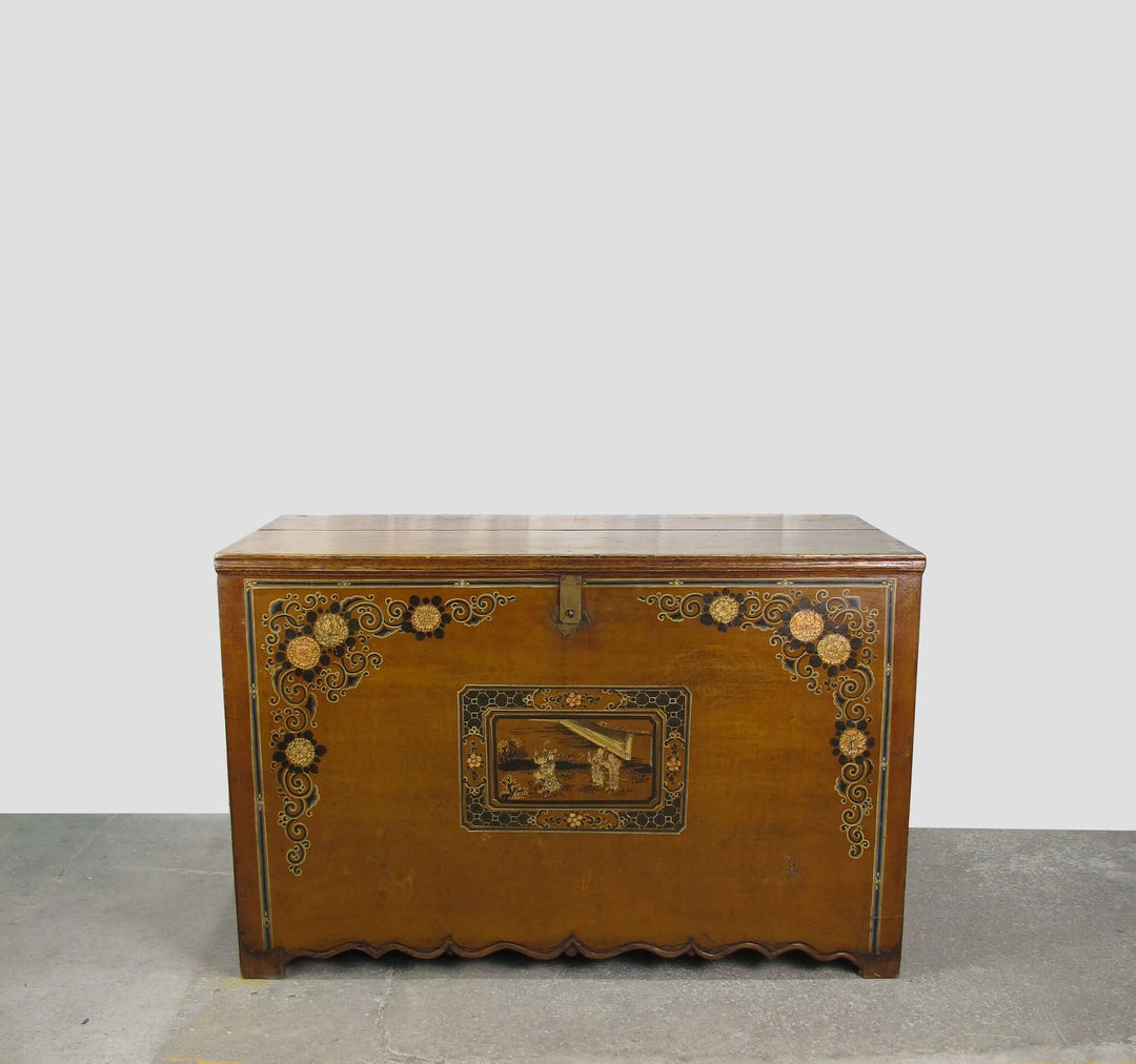 Decorative wooden chest on a plain background