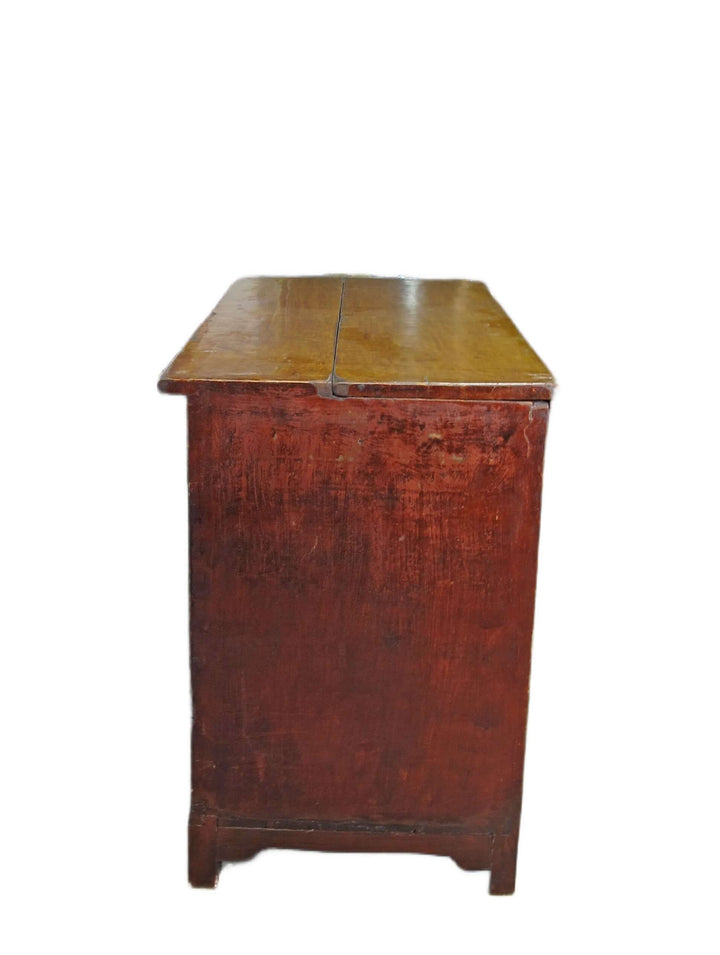 Wooden cabinet with a hinged lid on a white background