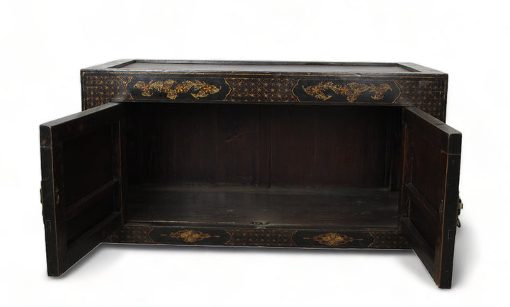 Hand Painted Black Vintage Chinese Chinoiserie-Style Cabinet 2