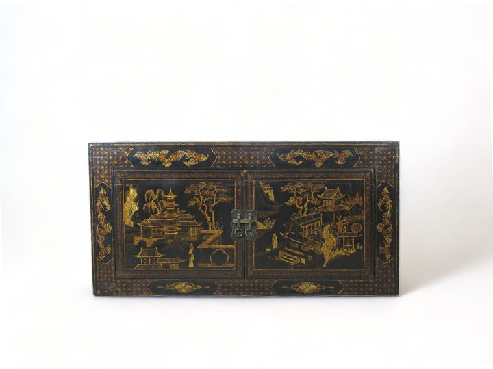 Hand Painted Black Vintage Chinese Chinoiserie-Style Cabinet 2