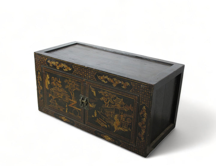 Hand Painted Black Vintage Chinese Chinoiserie-Style Cabinet 2