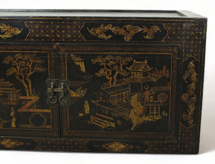 Hand Painted Black Vintage Chinese Chinoiserie-Style Cabinet 2
