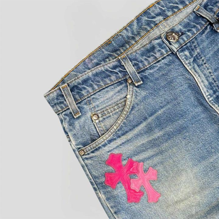 Chrome Hearts Cross Patch Jeans in Pink