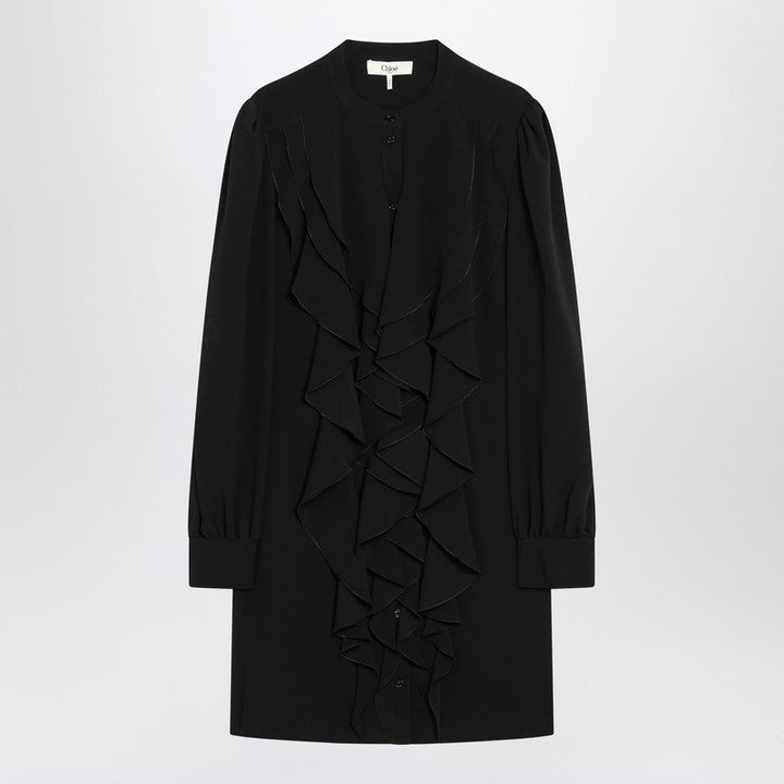 Chloé Black Ruffled Dress In Silk Blend Women