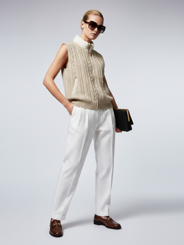 Cable-Knit Vest with Nylon Stand-Up Collar • BYMANYC ® New York