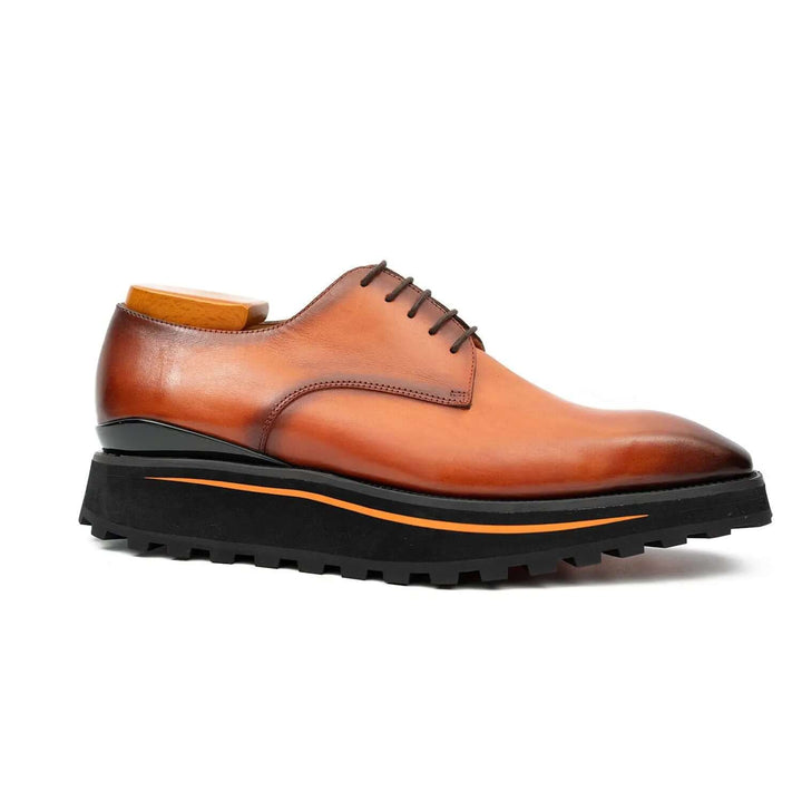 Calf leather business dress derby shoes Brown by DV DIVINCH, handcrafted, featuring a rubber foam composite sole.