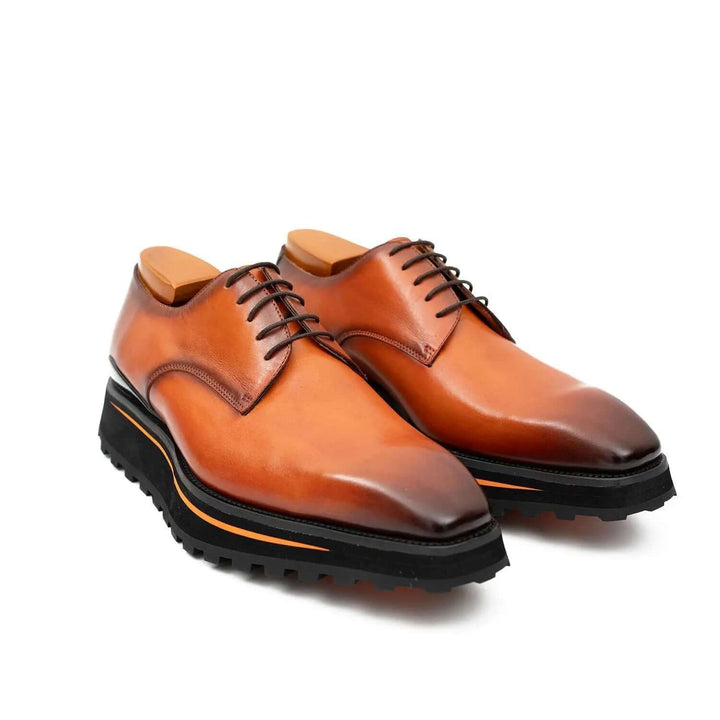 Calf leather business dress derby shoes Brown by DV DIVINCH, handcrafted with rubber foam composite sole, featuring a sleek design.