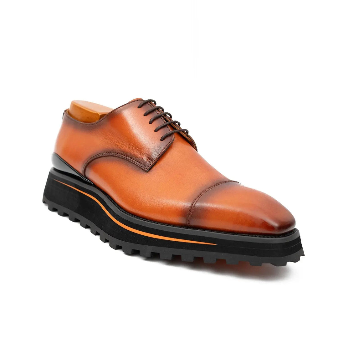 Calf leather dress three quarters derby shoes Brown by DV DIVINCH, handcrafted with a lug sole, showcasing classic design.