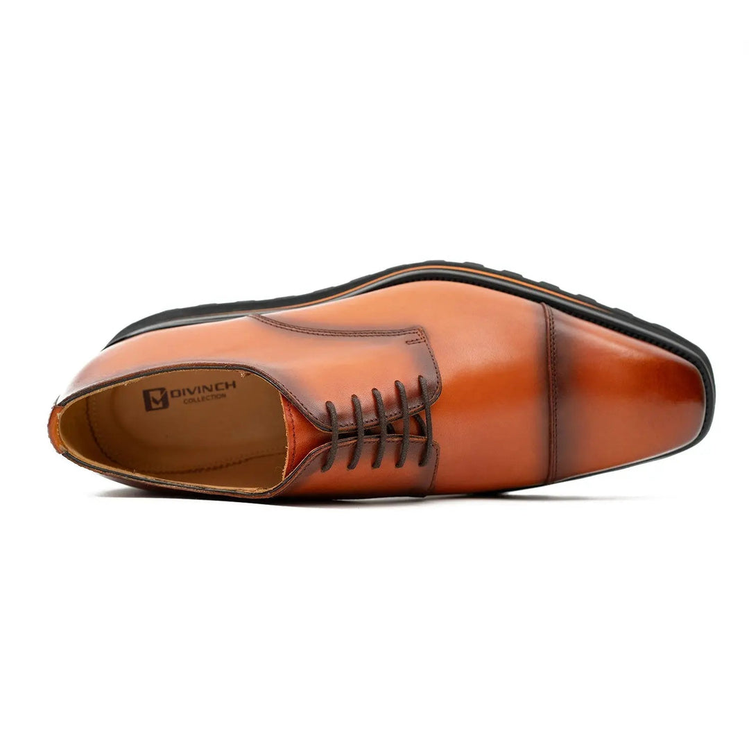 Calf leather dress three quarters derby shoes Brown by DV DIVINCH, showing handcrafted design and lacing detail.
