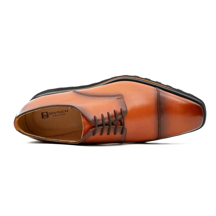 Calf leather dress three quarters derby shoes Brown by DV DIVINCH, showing handcrafted design and lacing detail.