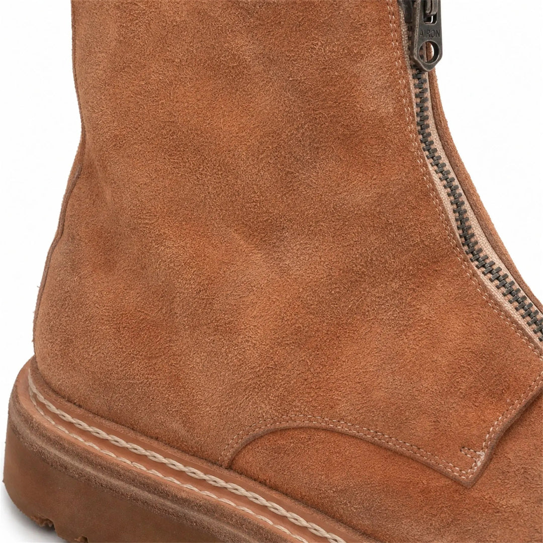 Tan Plain-Toe Washed Horsehide Ankle Boots