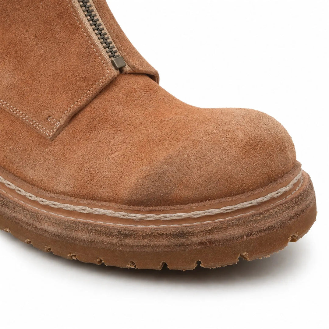 Tan Plain-Toe Washed Horsehide Ankle Boots