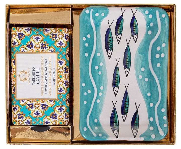 Casa Amalfi Scented Soap Bar with Ceramic Soap Dish Take Me To Capri