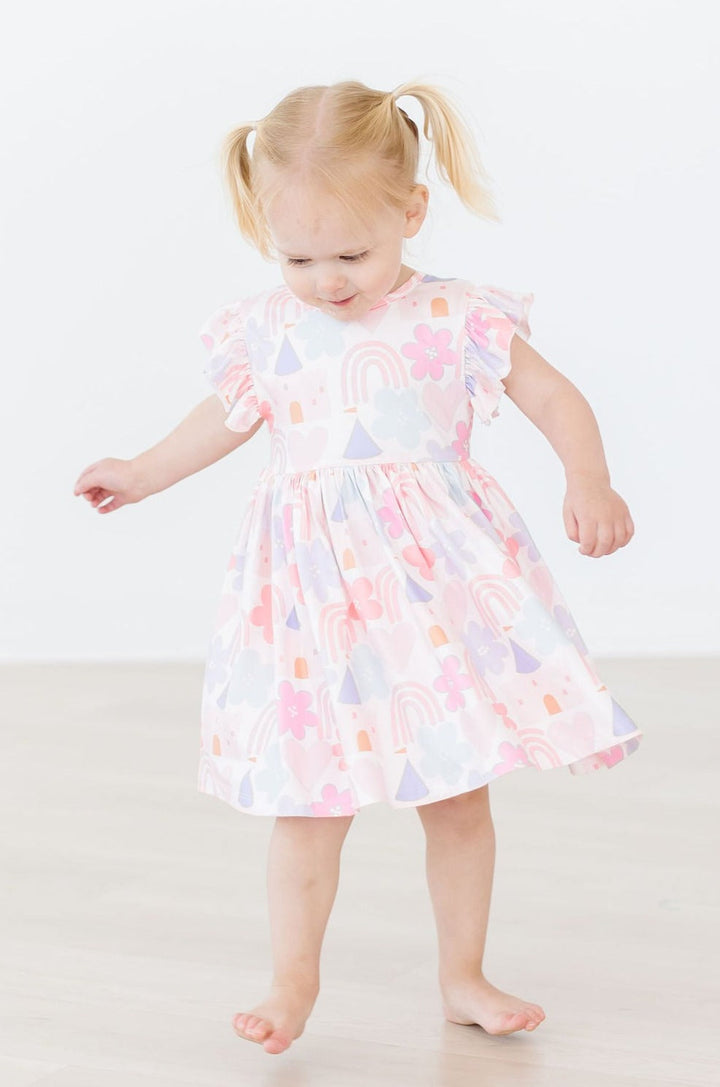 Castles &amp; Rainbows Flutter Sleeve Twirl Dress