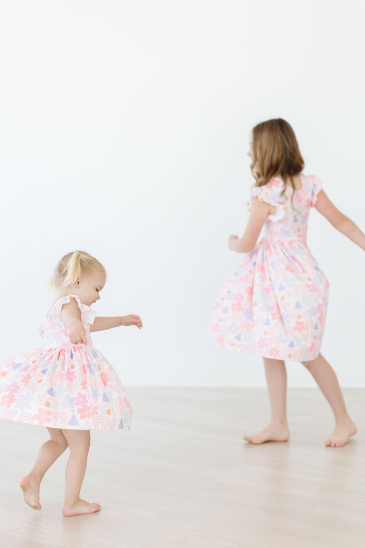 Castles &amp; Rainbows Flutter Sleeve Twirl Dress