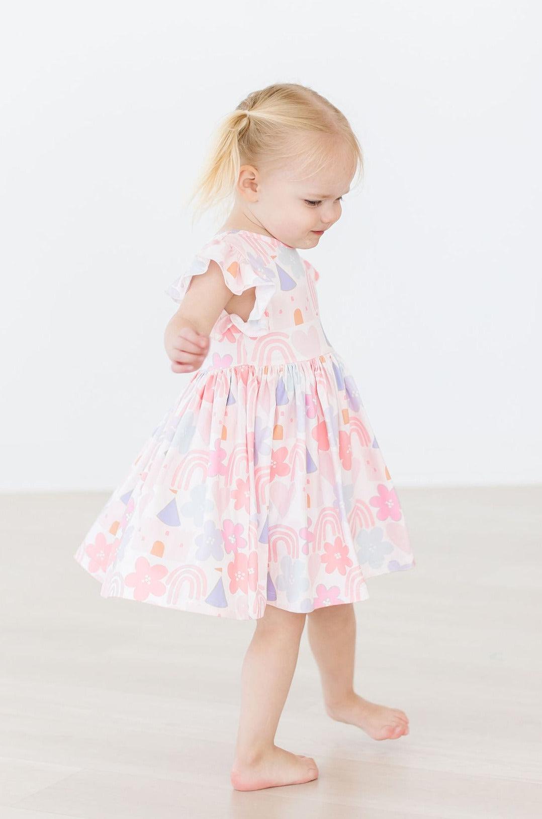 Castles &amp; Rainbows Flutter Sleeve Twirl Dress