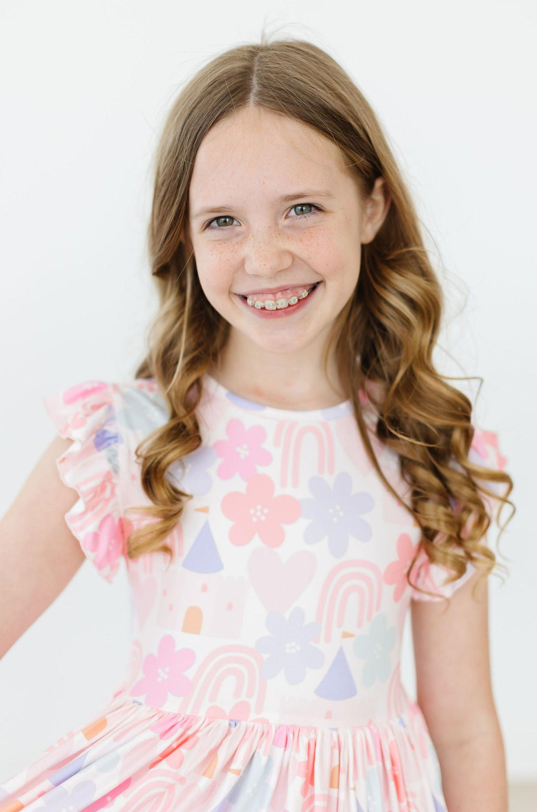 Castles &amp; Rainbows Flutter Sleeve Twirl Dress