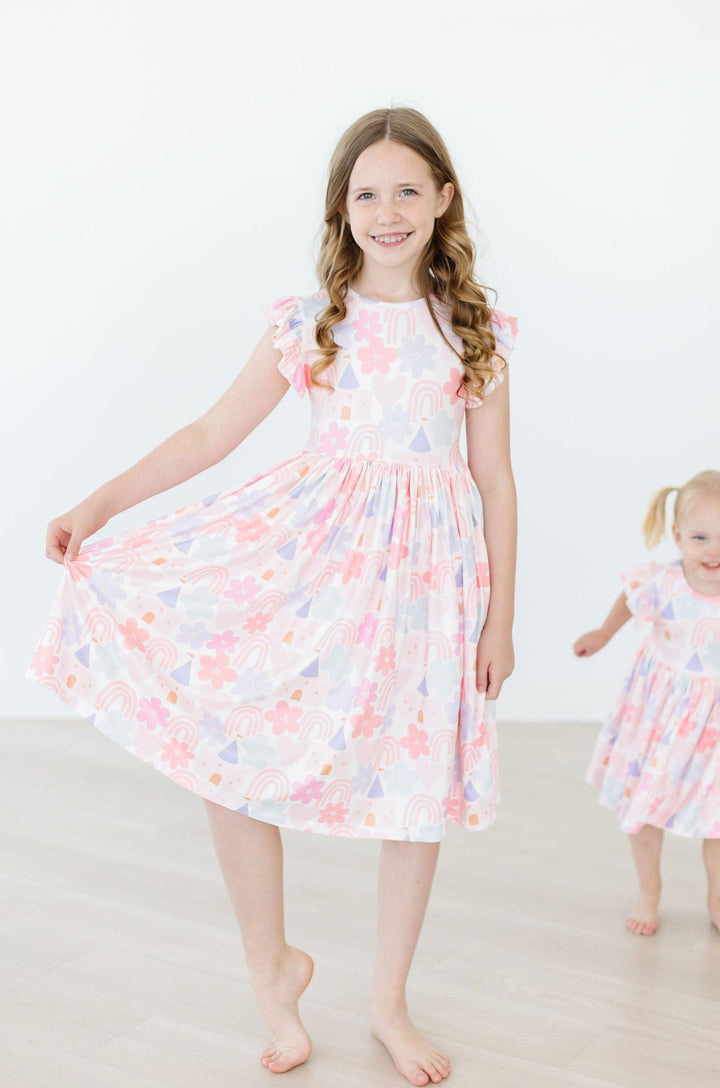 Castles &amp; Rainbows Flutter Sleeve Twirl Dress