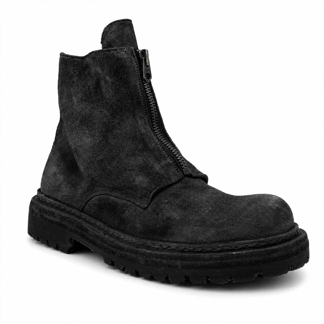Black Plain-Toe Washed Horsehide Ankle Boots