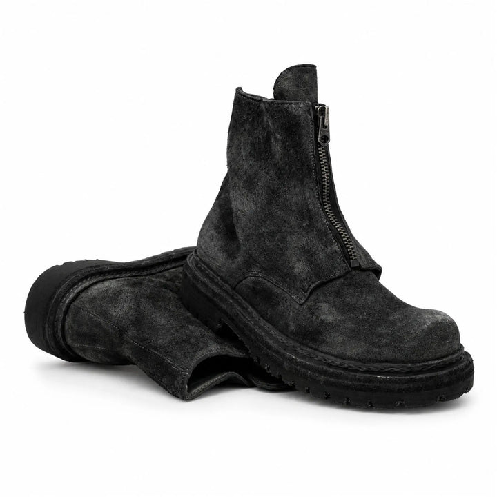 Black Plain-Toe Washed Horsehide Ankle Boots