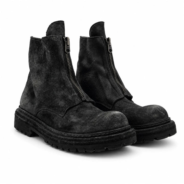 Black Plain-Toe Washed Horsehide Ankle Boots