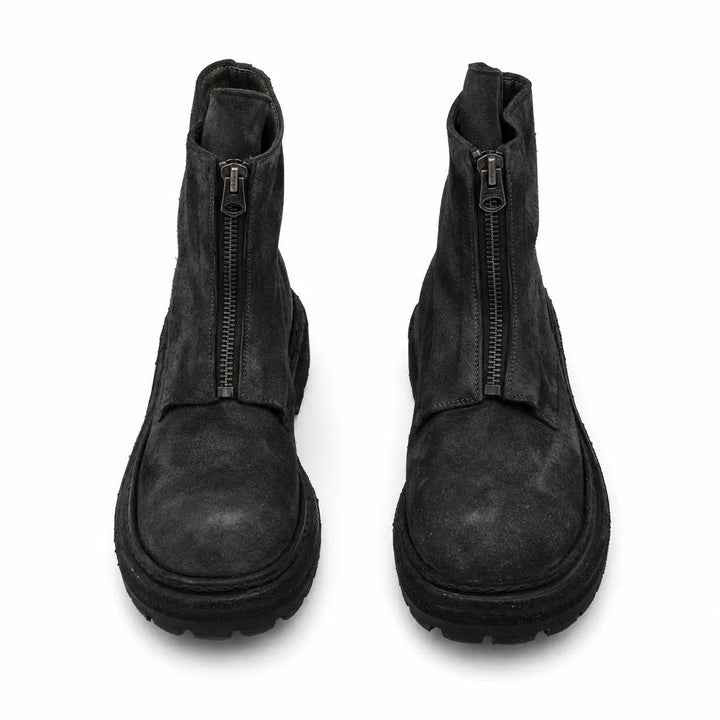 Black Plain-Toe Washed Horsehide Ankle Boots
