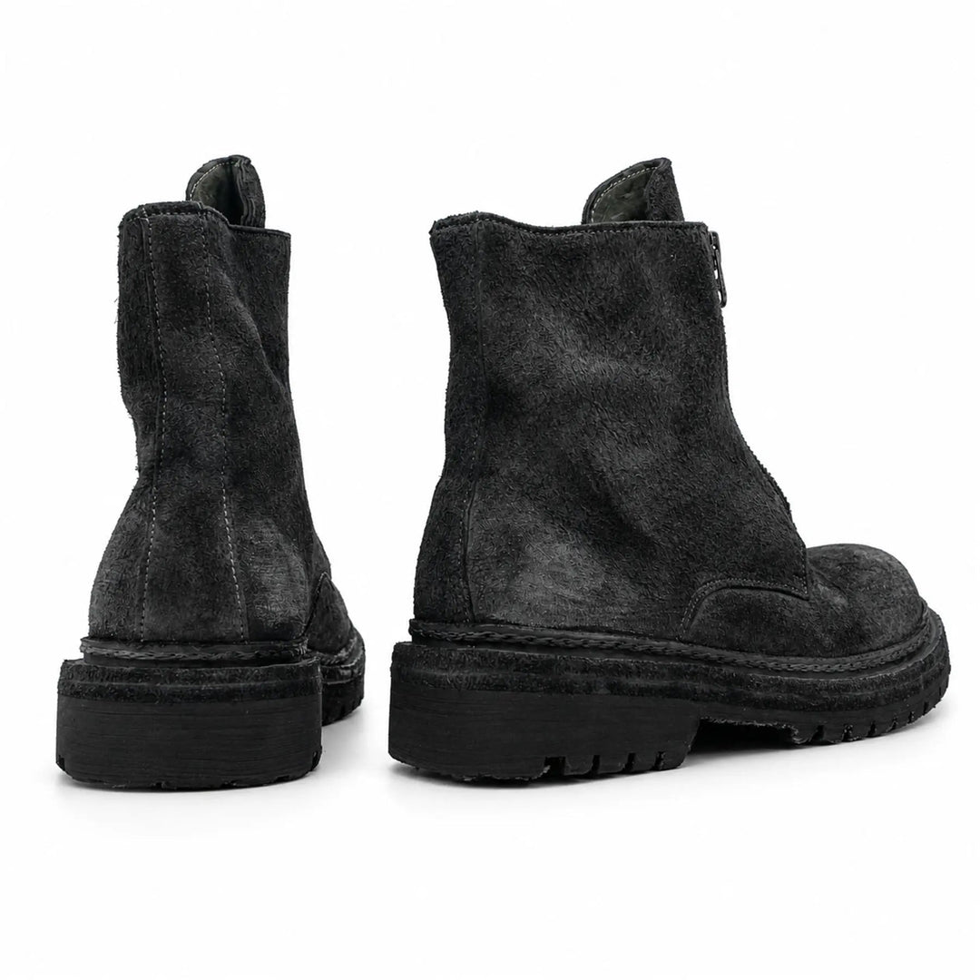 Black Plain-Toe Washed Horsehide Ankle Boots