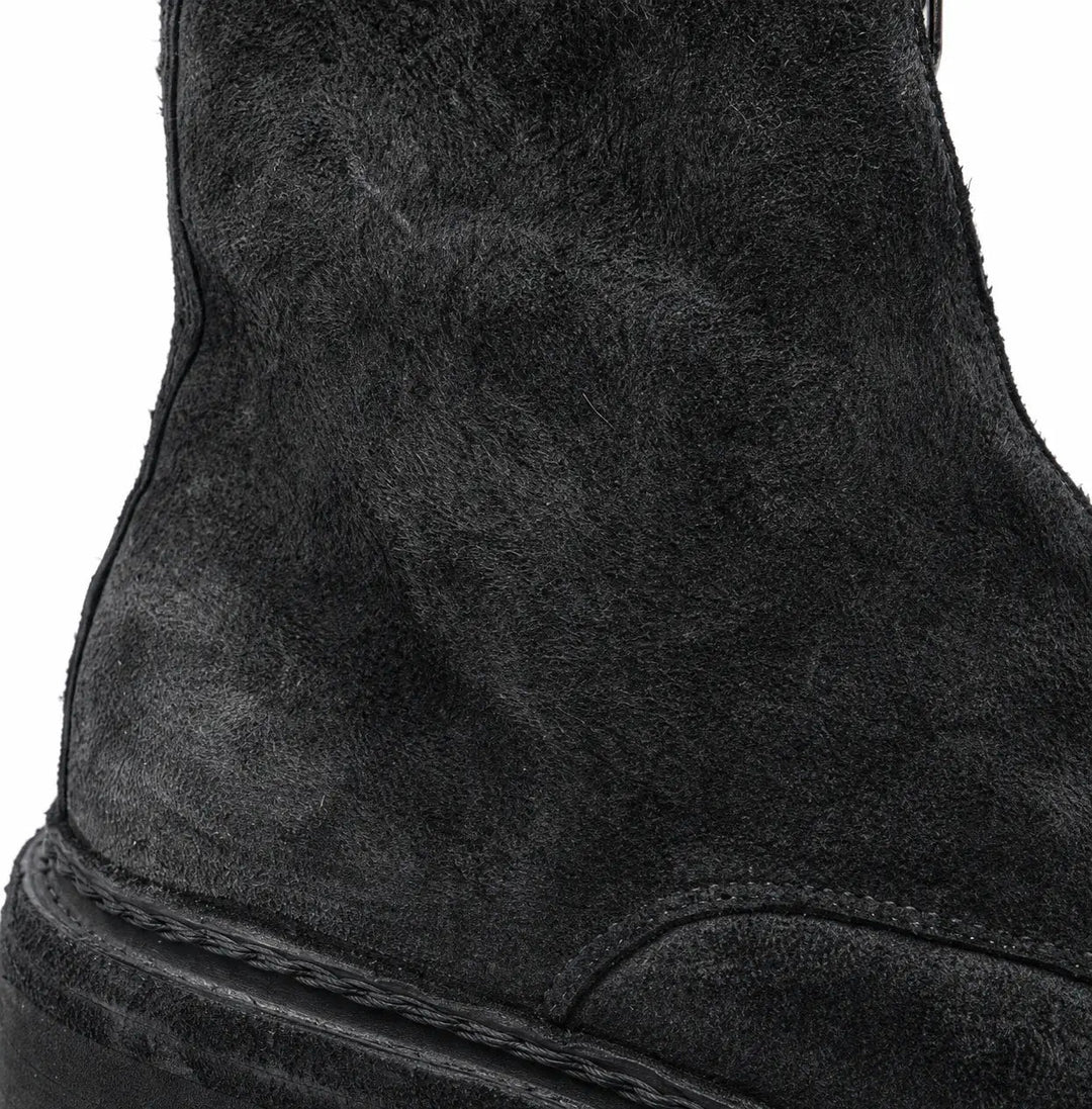 Black Plain-Toe Washed Horsehide Ankle Boots