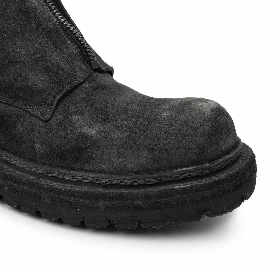 Black Plain-Toe Washed Horsehide Ankle Boots