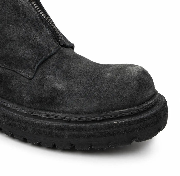 Black Plain-Toe Washed Horsehide Ankle Boots