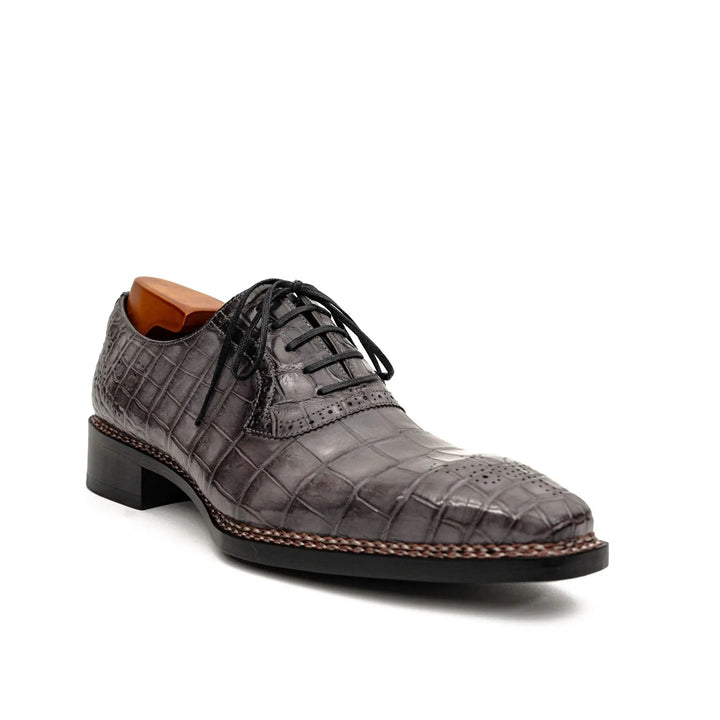 Gray Crocodile Leather Lace-Up Dress Shoes