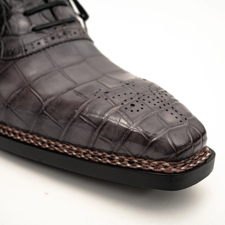 Gray Crocodile Leather Lace-Up Dress Shoes
