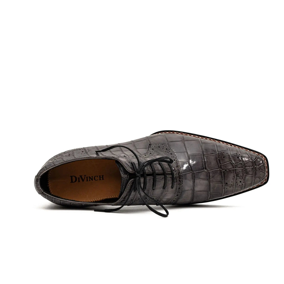 Gray Crocodile Leather Lace-Up Dress Shoes