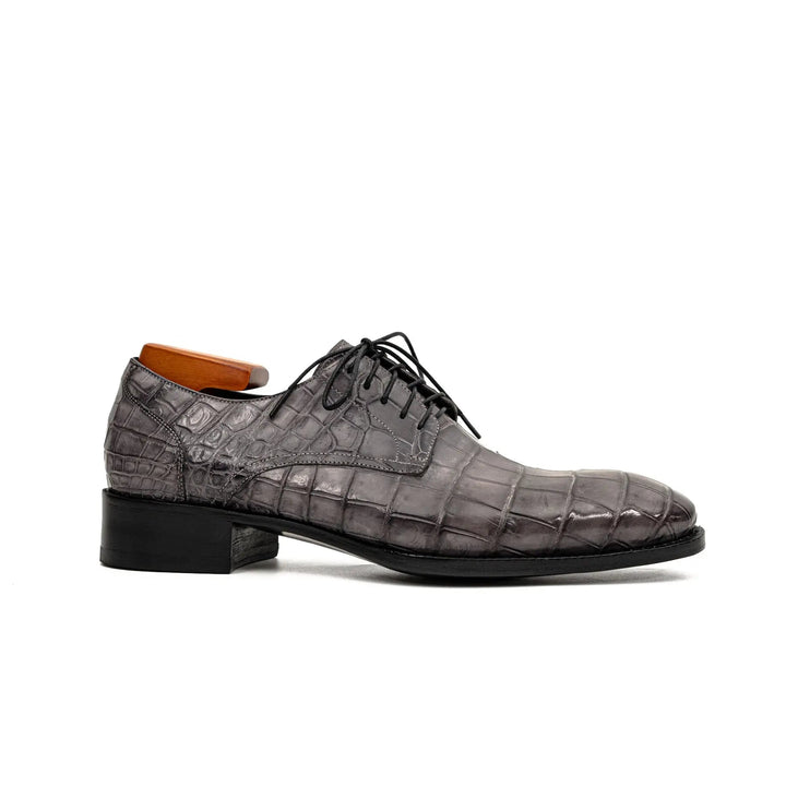 Gray Plain-Toe Crocodile Leather Derby Shoes