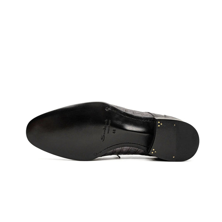 Gray Plain-Toe Crocodile Leather Derby Shoes