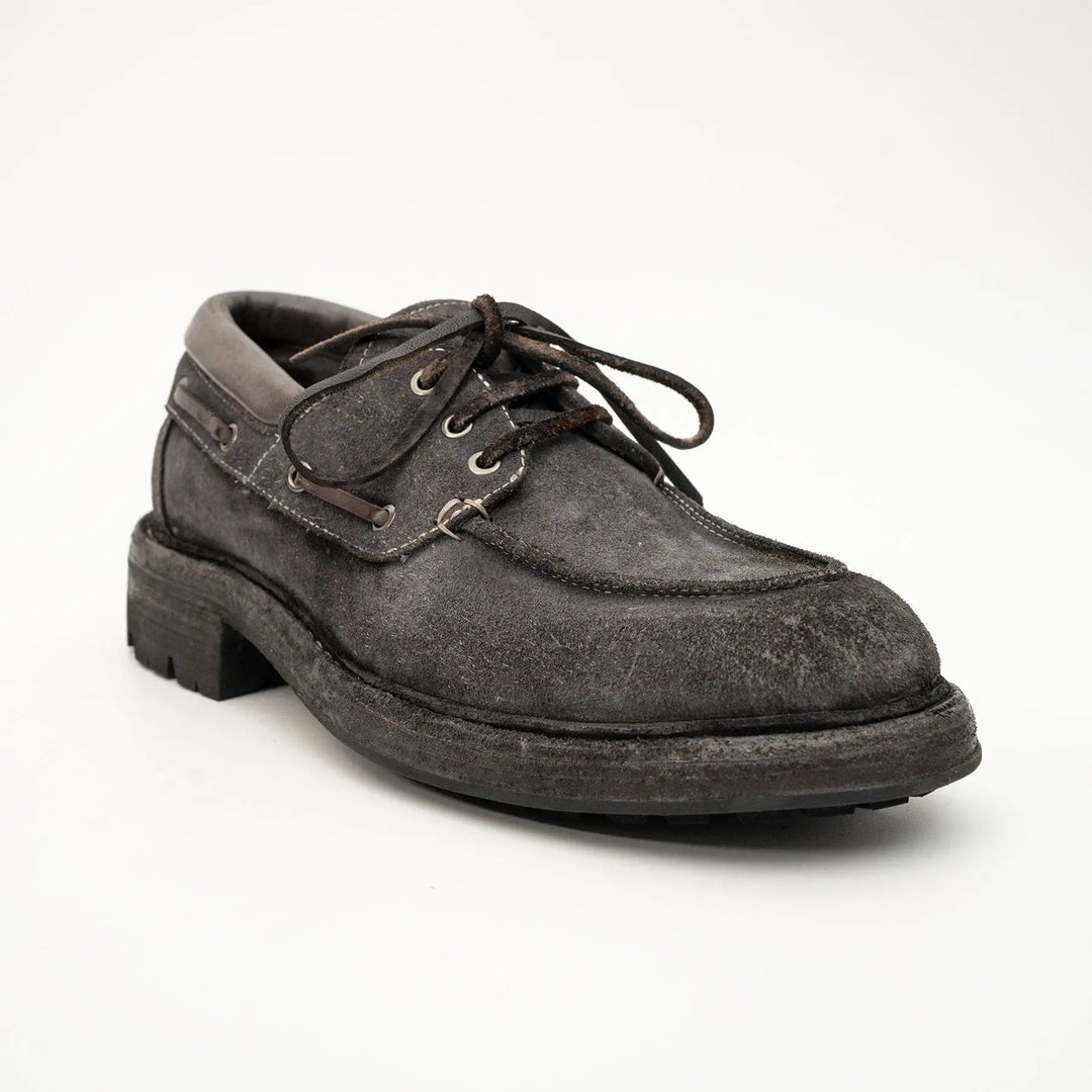 Charcoal Gray Horse Butt Leather Moc-Toe Lace-Up Shoes